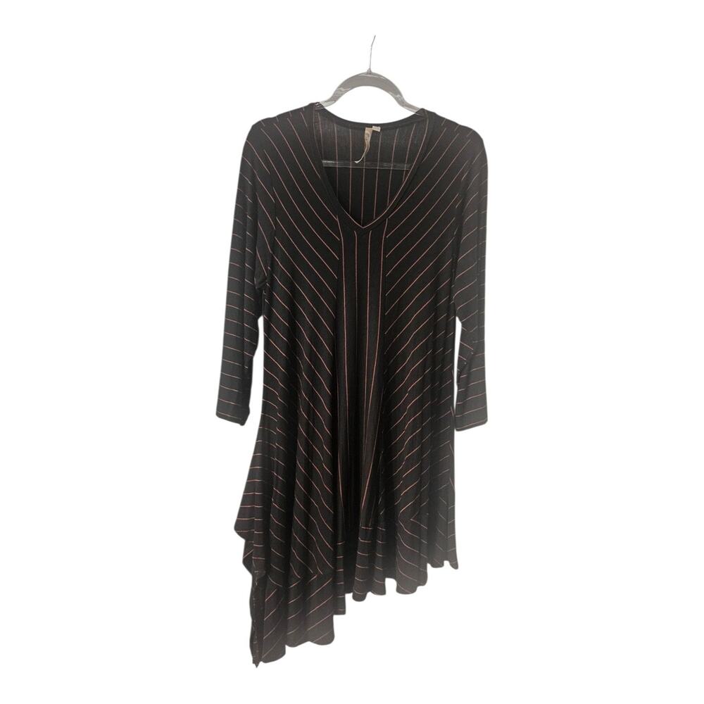 Comfy USA Keira Tunic Dress XL Black Striped V-Neck Asymmetric Stretch Side Slit